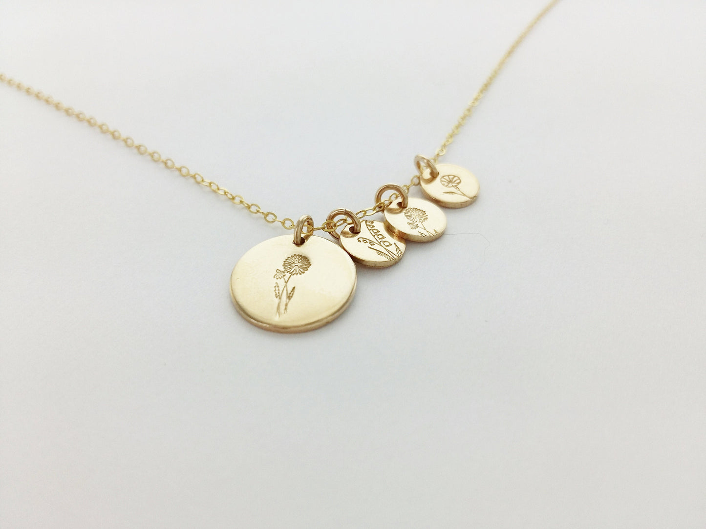 Personalized Birth Flower Family Disk Necklace