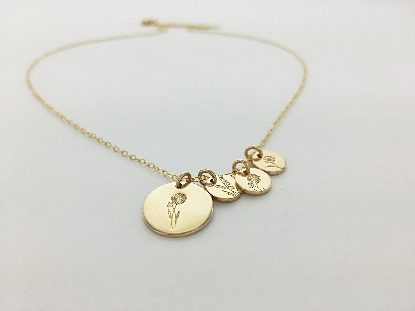 Personalized Birth Flower Family Disk Necklace
