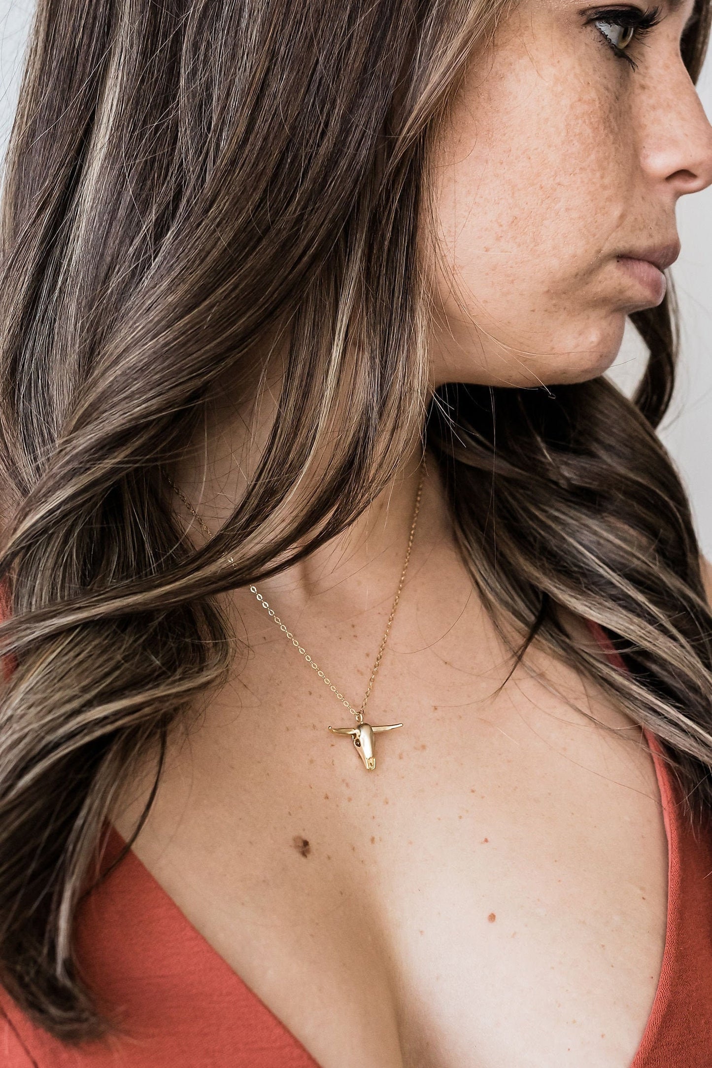 Long Horned Cow Skull Necklace