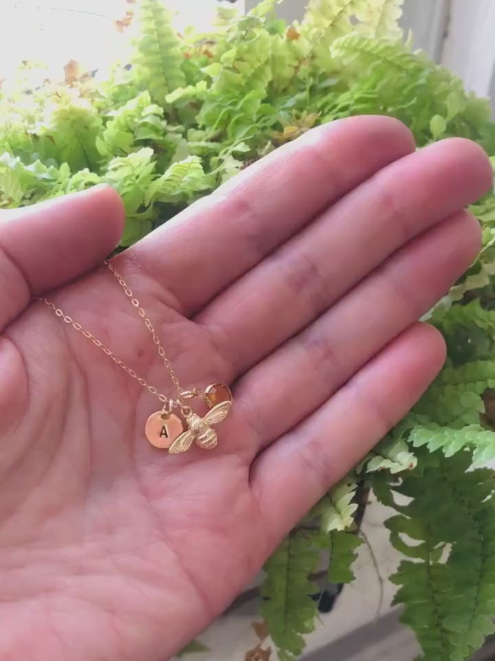 Load and play video in Gallery viewer, Bee Personalized Charm Necklace