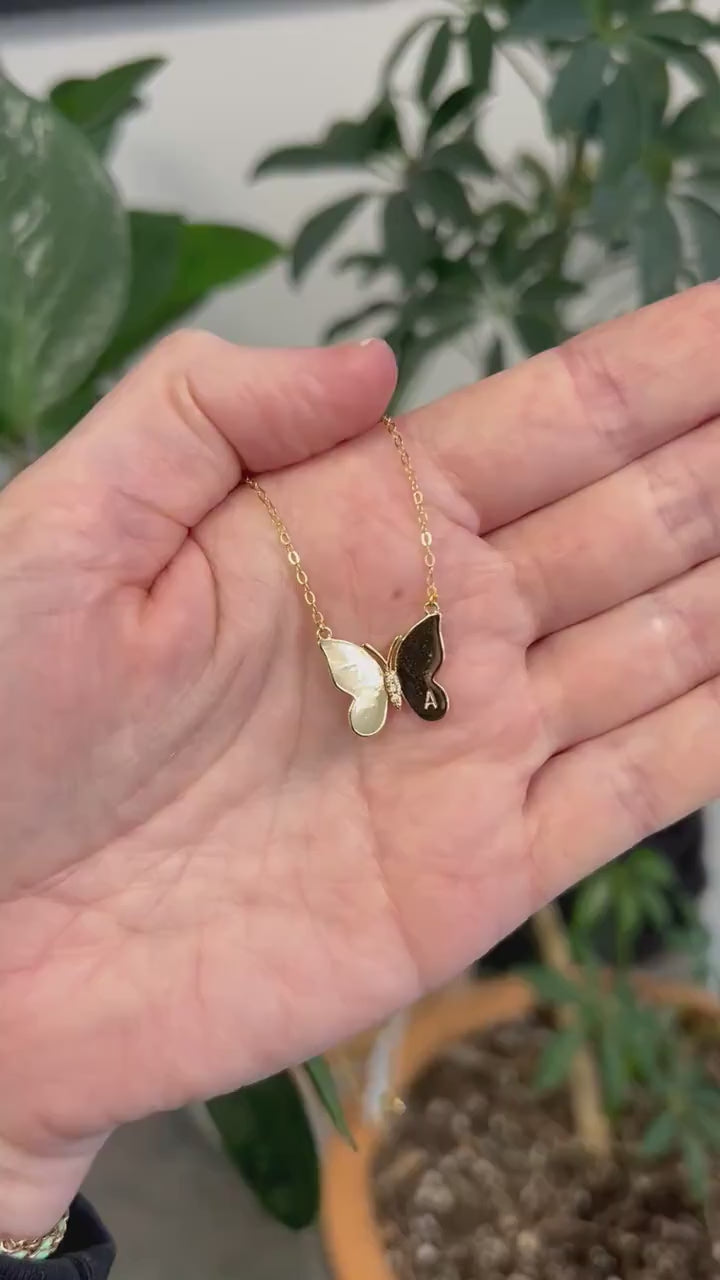 Load and play video in Gallery viewer, Butterfly Engraved Initial Necklace
