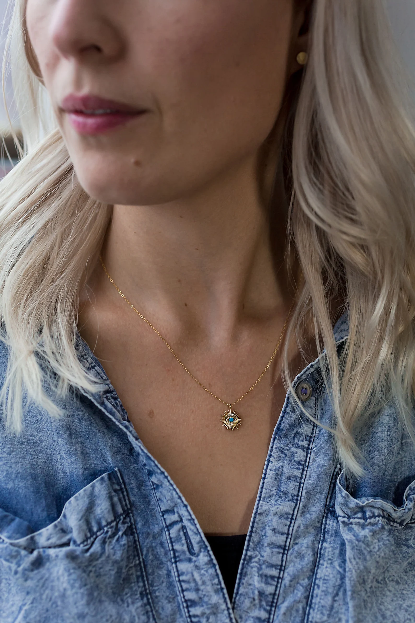 Turquoise Evil Eye Sun Necklace