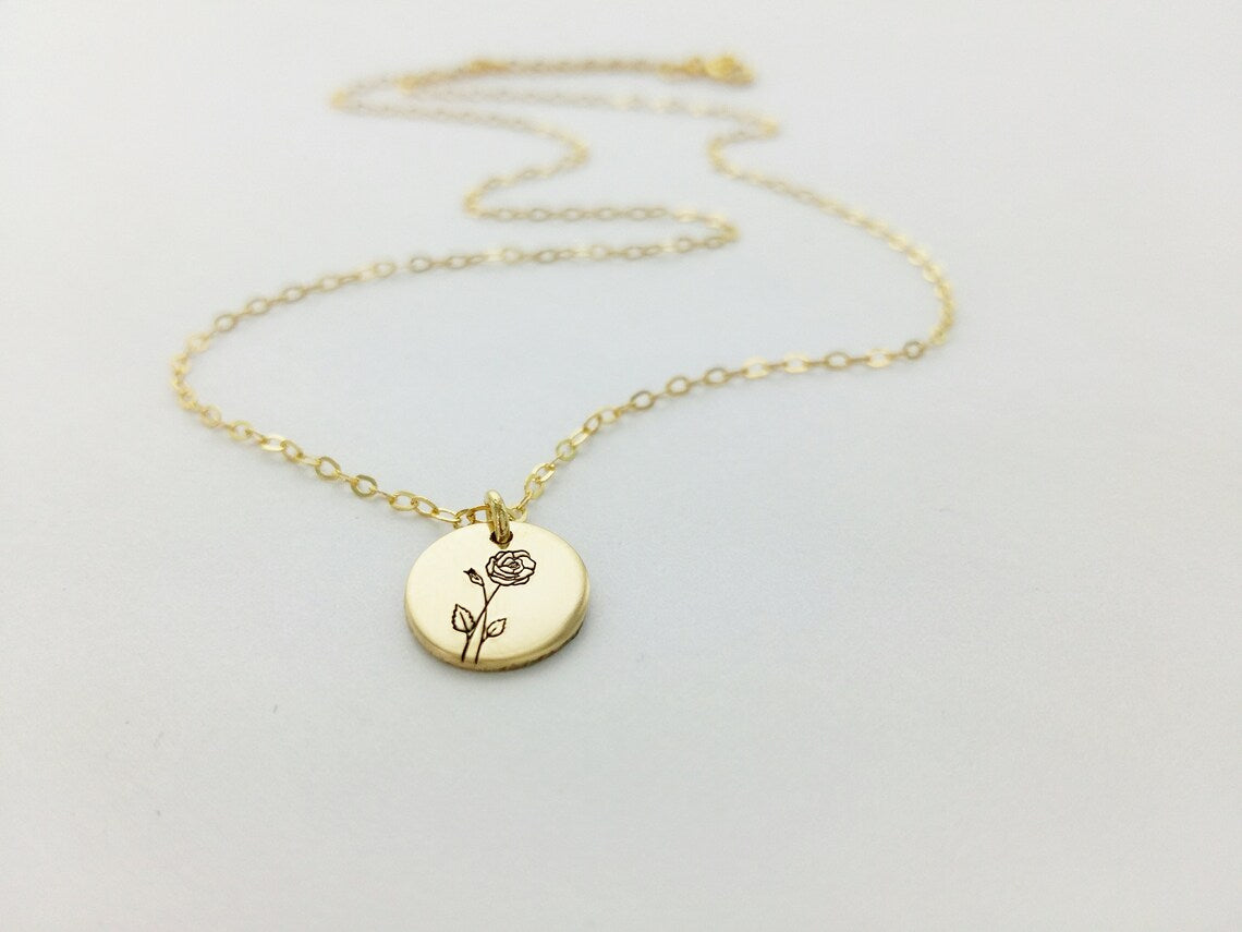 Dainty Birth Flower Disk Necklace (9mm)