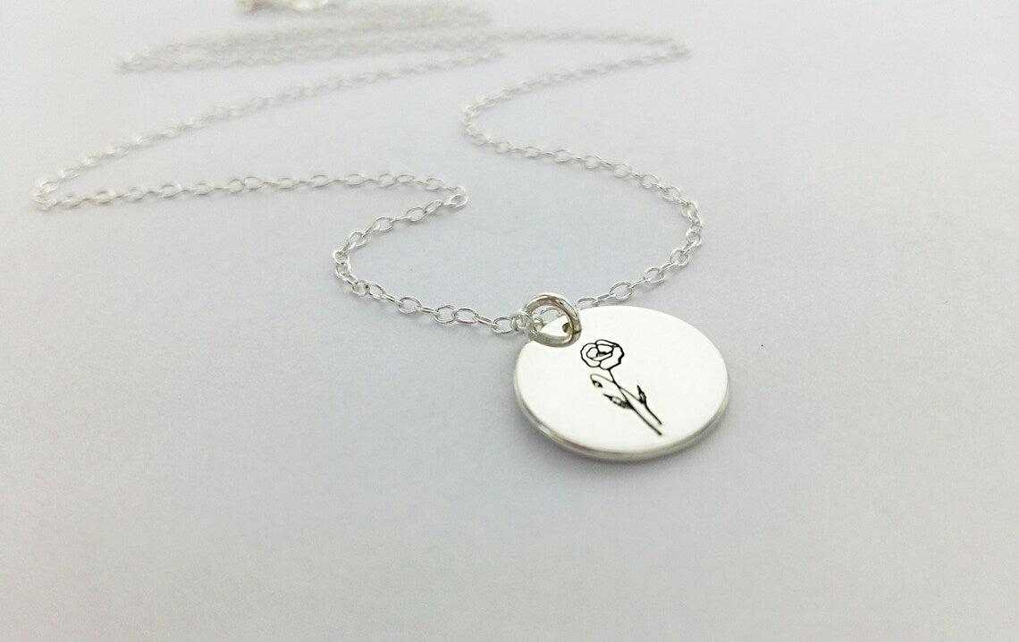 Birth Flower Disk Necklace (12mm)