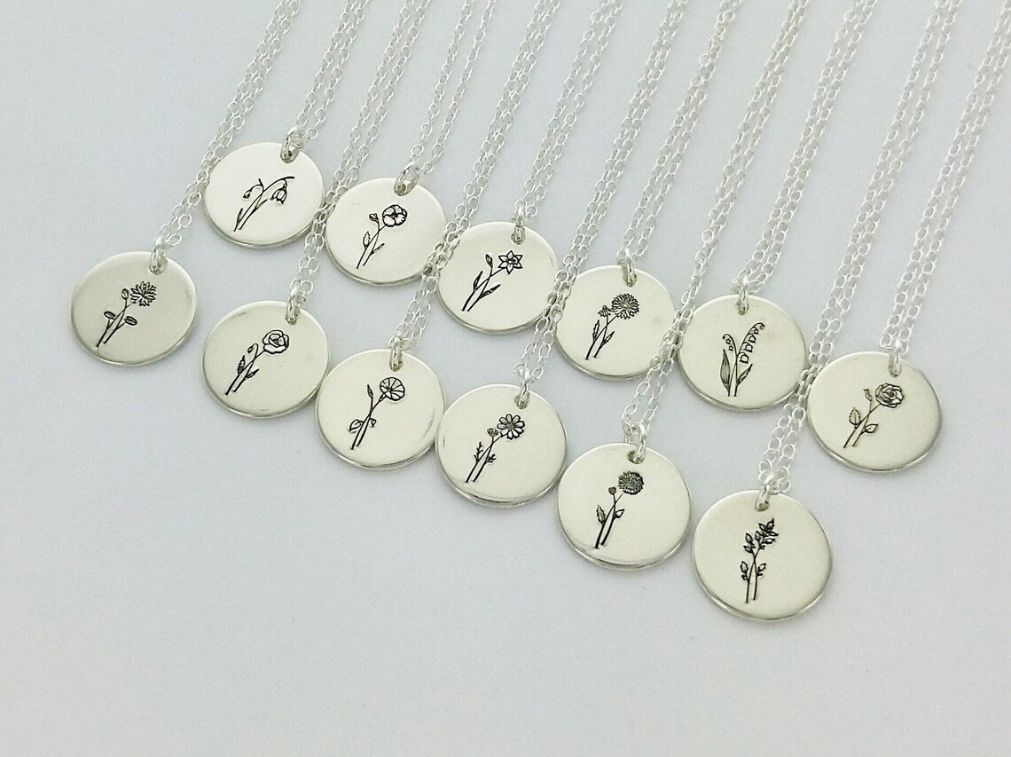 Birth Flower Disk Necklace (12mm)