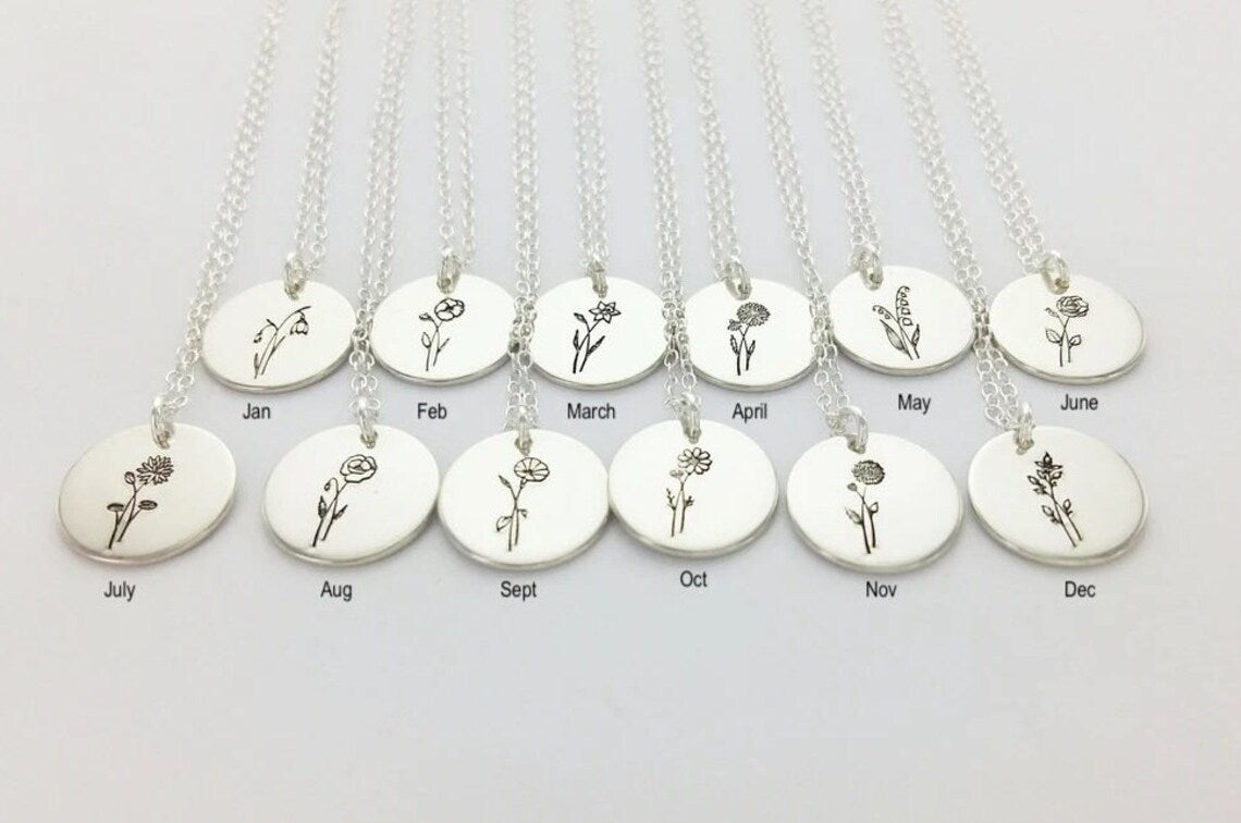 Birth Flower Disk Necklace (12mm)