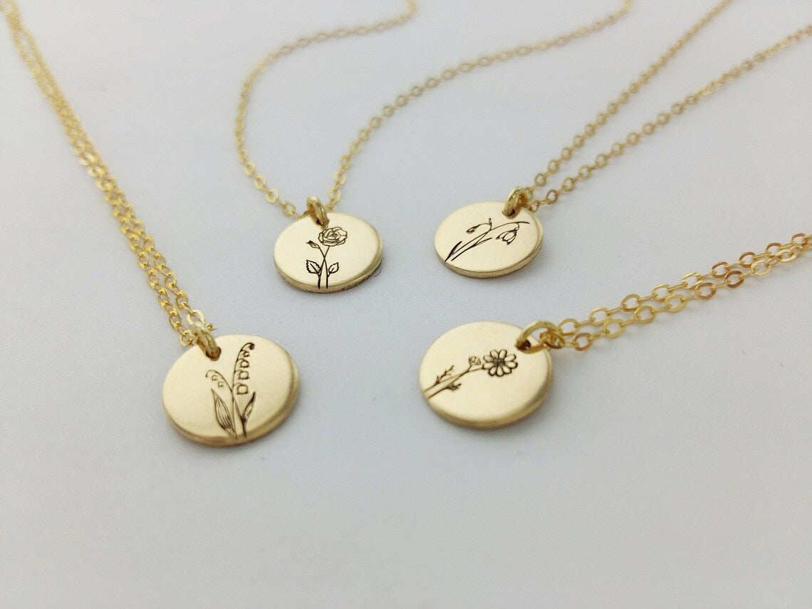 Dainty Birth Flower Disk Necklace (9mm)