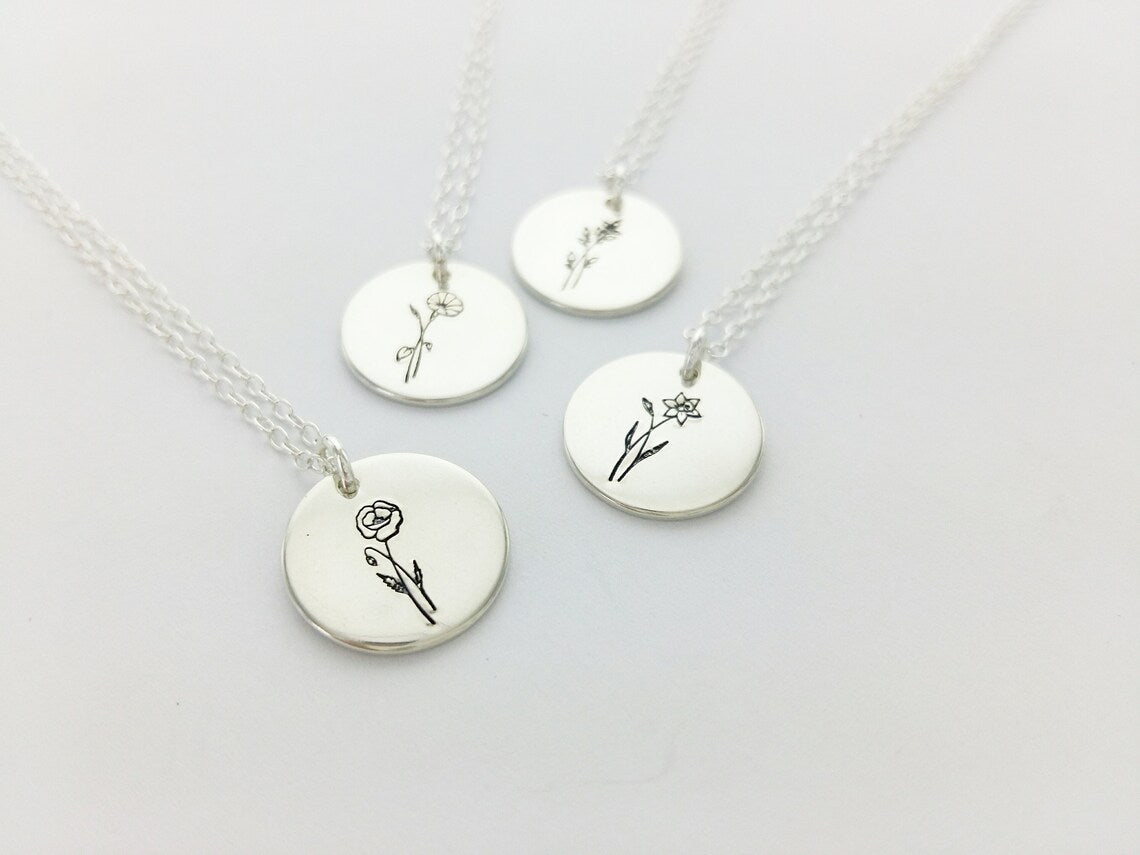 Birth Flower Disk Necklace (12mm)