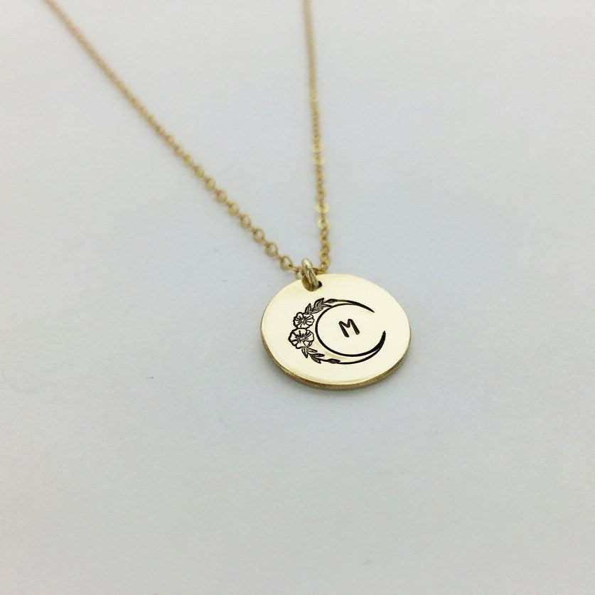 Floral Moon Initial Necklace