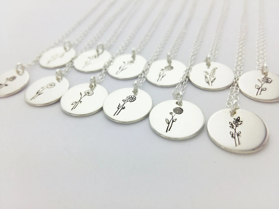 Birth Flower Disk Necklace (12mm)