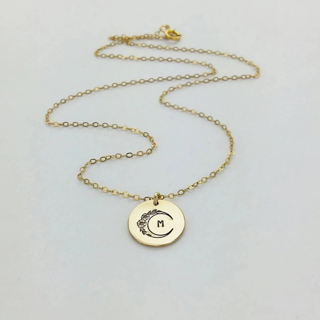 Floral Moon Initial Necklace