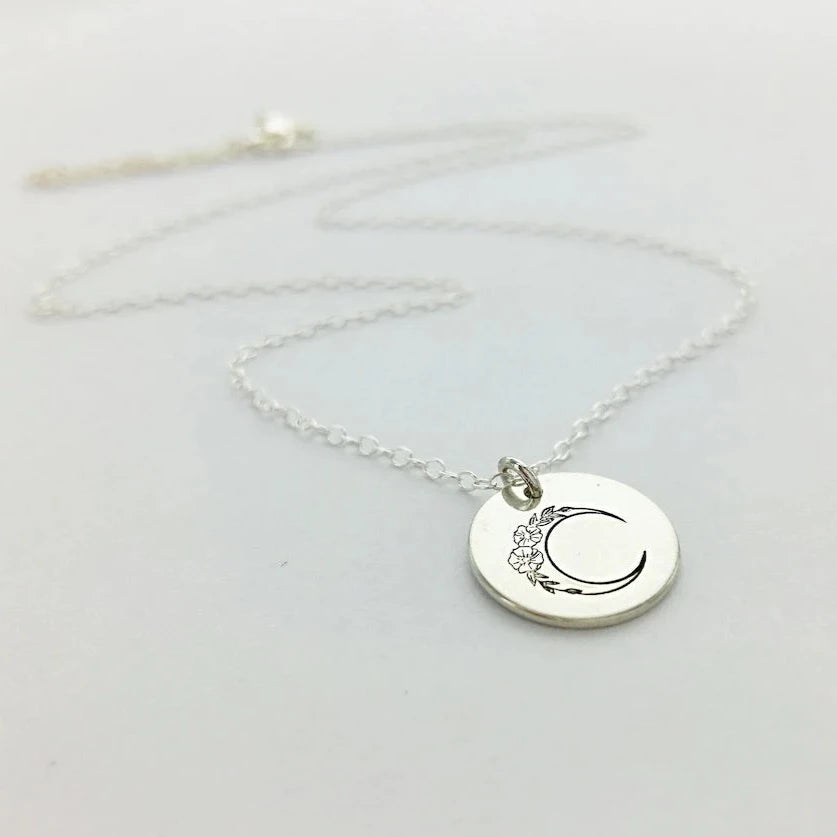 Floral Moon Initial Necklace