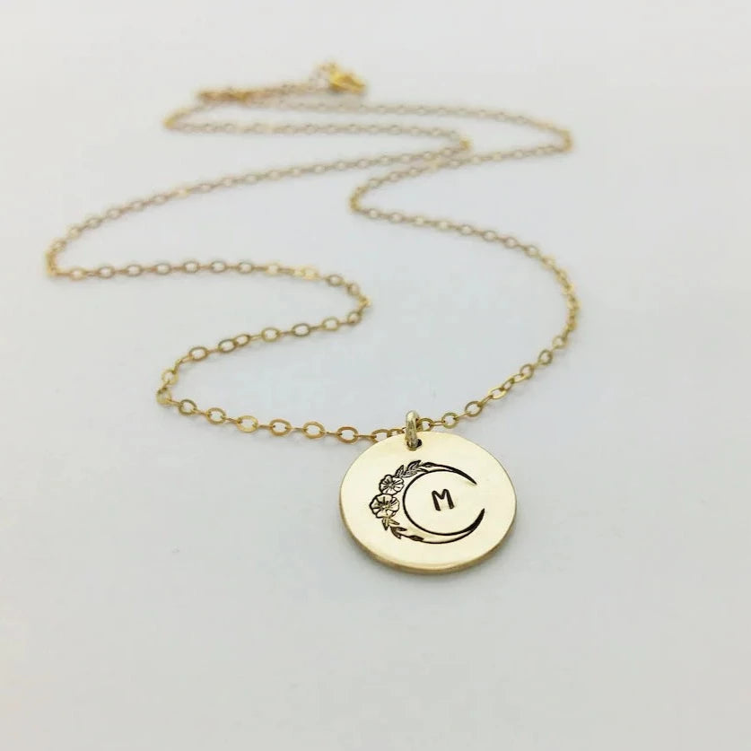 Floral Moon Initial Necklace