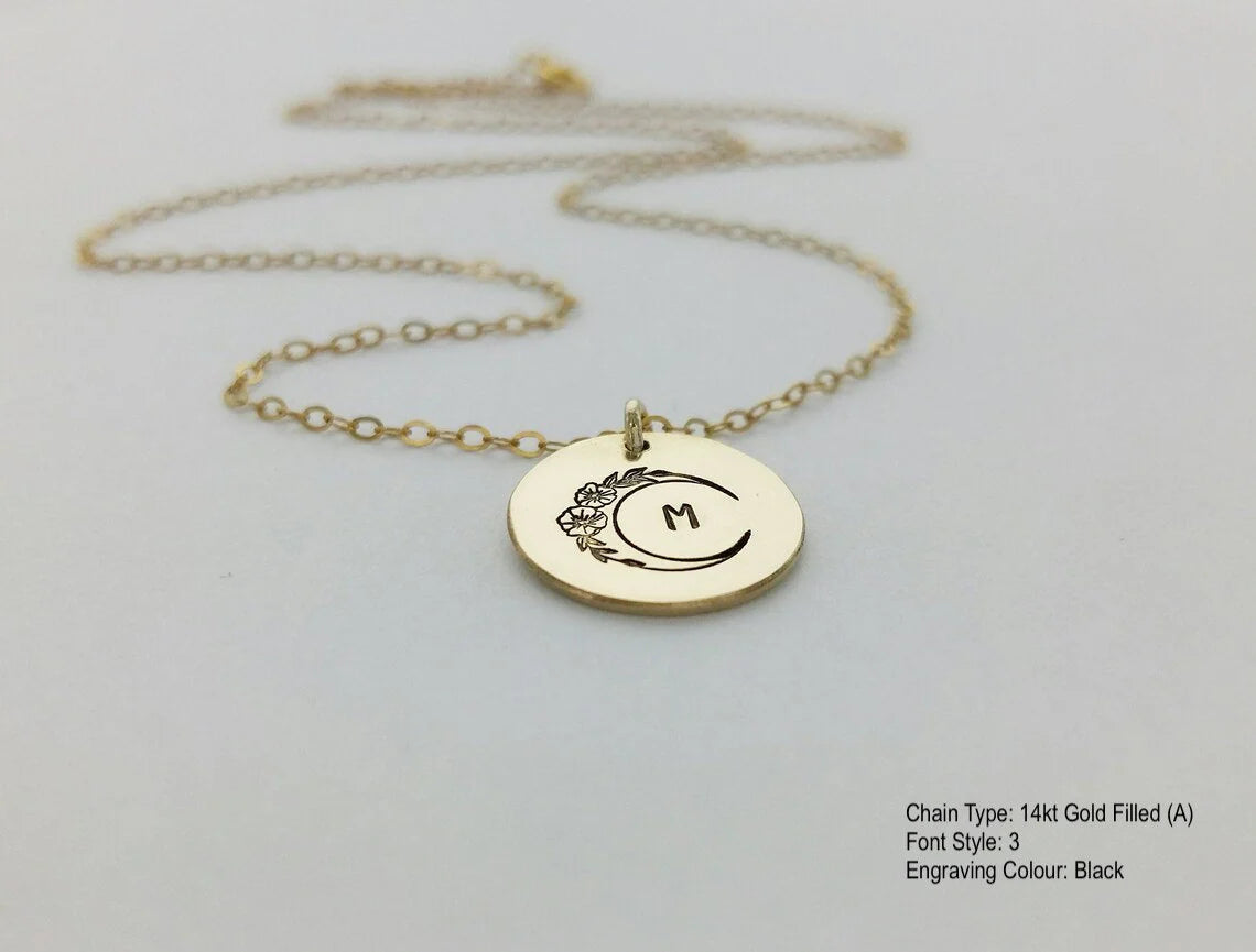 Floral Moon Initial Necklace